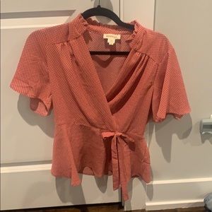 Pink polka dot short sleeve blouse